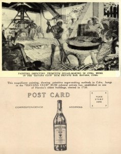 cuba, Primitive Sugar-Making Painting (1930s) Havana Club Rum Postcard