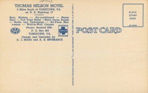 Virginia Yorktown Thomas Nelson Motel 1940s Teich linen Postcard 22-7669