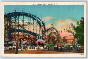 Coney Island New York NY Postcard Cyclone Scene Amusement Park c1940s Vintage