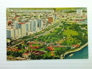 Vintage Postcard 1930's Hotel Row Overlooking Bayfront Park Miami FL Florida