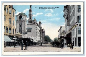 1918 K Street East From 10th Street Cars Church Scene Sacramento CA Postcard