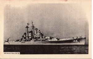 USS Newport News CA-148 B& W Linen Postcard