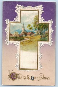 Berlin Wisconsin Postcard Easter Greetings Holy Cross Flowers Winsch Back Silk