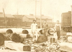 Railway Railroad Cars Logging Wood Workers Railroad Postcard Real Photo Postcard