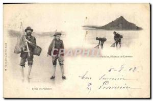 Postcard Old Fishing Types of shrimp fishermen Verdelet Pecheurs