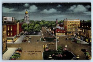 1948 Bucyrus Ohio Vintage Postcard Washington Square Night Street Road Building