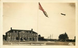 RPPC Postcard; Division Headquarters & Dirigible Fort Lewis WA, Ellis Photo 7361