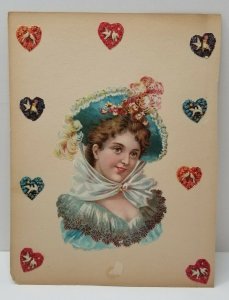 Victorian Die Cut Beautiful Girl  Hearts Doves Harrison Weir Ducks