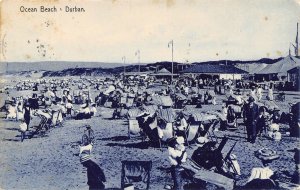 Ocean Beach Crowd Durban Natal South Africa 1908 postcard