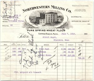 1915 LITTLE FALLS MINNESOTA NORTHWESTERN MILLING CO FLOUR BILLHEAD INVOICE Z655