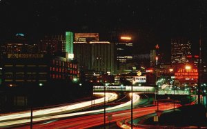 Postcard Downtown Skyline At Night Illuminated Streets Buildings Atlanta Georgia