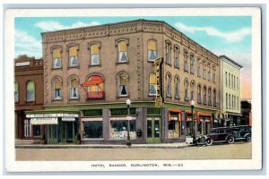 Burlington Wisconsin Postcard Hotel Badger Exterior View c1940 Vintage Antique