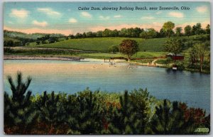 Zanesville Ohio 1940s Postcard Cutler Dam Bathing Beach