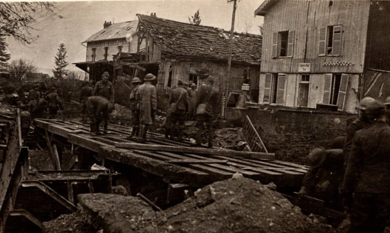 US Army Postcard - WW1 World War 1 - RPPC Real Photo - Rebuilding Bridge