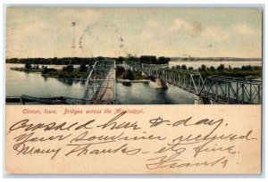 1907 Bird's Eye View Of Bridges Across The Mississippi Clinton Iowa IA Postcard