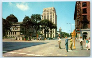 SOUTH BEND, IN Indiana ~ WASHINGTON STREET Scene  c1950s Plastichrome Postcard