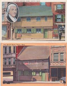 (2 cards) Home of Paul Revere - Boston MA, Massachusetts - WB