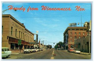 1961 Howdy From Winnemucca Nevada NV, Coffee Shop Bars Cars Vintage Postcard