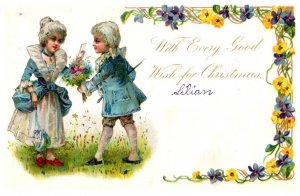 Children , Christmas Victorian boy and girl