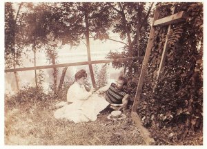 Edwardian French Couple Picnic By Vers Riverside Postcard