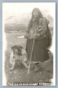 AMERICAN INDIAN TAGISH WOMAN w/ DOG ANTIQUE REAL PHOTO POSTCARD RPPC