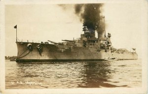 RPPC Postcard U.S.S Wyoming BB-32 1942 Dreadnaught Battleship WWII