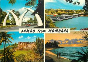 Lot 2 multi views postcards Mombasa Kenya Giant Tusks stamps franking