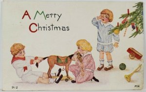 Christmas Greetings Children Toys One Cries 1913 Tawneytown Md Postcard R16