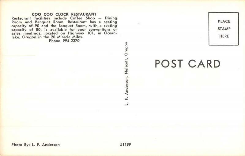Oceanlake Oregon CooCoo Clock Restaurant Street View Vintage Postcard K57553