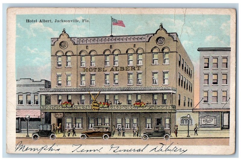 Jacksonville Florida FL Postcard Hotel Albert Building Exterior Roadside 1923