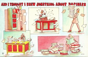 I Thought I Knew Something About Business Woman Military Comic Humor Postcard