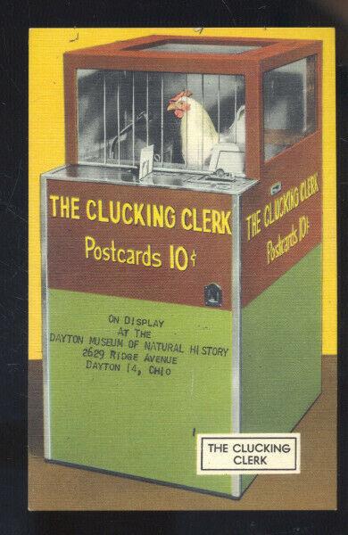 DAYTON OHIO THE CLUCKING CLERK CHICKEN POSTCARDS MACHINE ADVERTISING POSTCARD