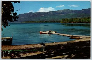 Whitefish Lake, Montana, Dock, Boat - Postcard 