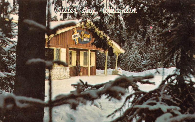 SISTER BAY, WI Wisconsin HELM'S 4 SEASONS MOTEL~Snowy  DOOR COUNTY 1968 Postcard