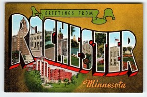 Greetings From Rochester Minnesota Large Big Letter Postcard Linen Unposted