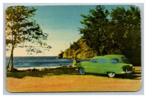 Vintage 1940's Postcard Antique Car Gros Cap Lake Superior Ontario Canada