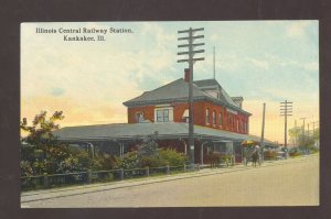 KANKAKEE ILLINOIS CENTRAL RAILROAD DEPOT TRAIN STATION VINTAGE POSTCARD