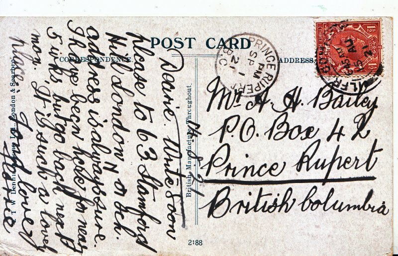 Genealogy Postcard - Family History - Bailey - British Columbia  MB1154