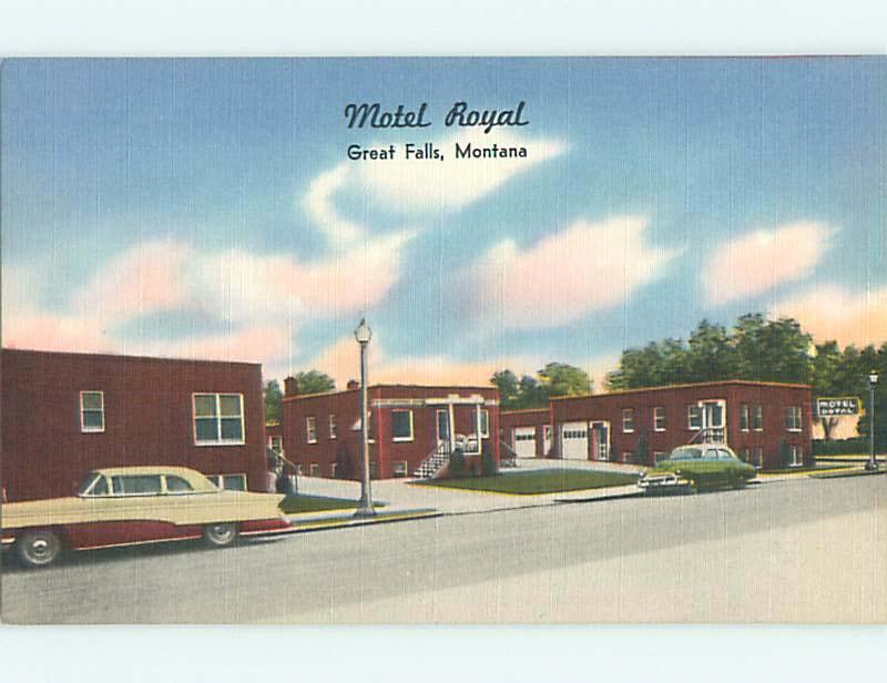 Unused Linen OLD CARS & ROYAL MOTEL Great Falls Montana MT u8677-46