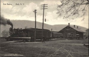 Bath NY Erie RR Train Station Depot c1910 Postcard