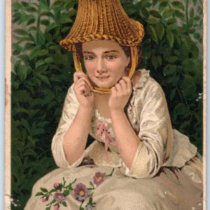 c1880s Fairview, OH Bucket Hat Girl Dr Jaynes Drug Trade Card Dr. J.C. Booth C43