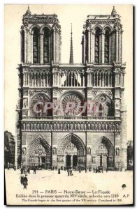 Old Postcard Paris Eglise Notre Dame Facade
