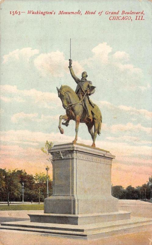 CHICAGO, IL Illinois   WASHINGTON'S MONUMENT~Grand Boulevard    c1910's Postcard