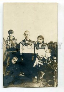 3119344 RUSSIA Kinds in Sailor Dress w/ DOLL vintage REAL PHOTO