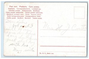 c1910's Large Letter M Sweet Couple Romance Statue Posted Antique Postcard