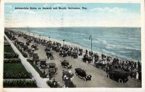 1919 Automobile Drive Along Seawall and Beach, Galveston, Texas  Postcard