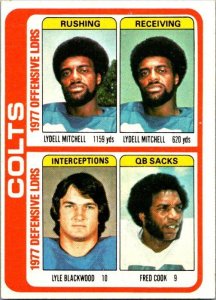 1978 Topps Football Card '77 Team Leaders Mitchell Blackwood Cook Colts ...