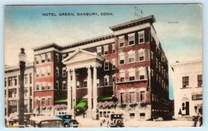 DANBURY, Connecticut CT ~ Handcolored HOTEL GREEN 1940s Street Scene Postcard