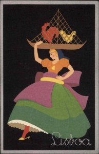 Lisboa Costumes de Portugal Folk Art Woman in Vibrant Dress Vintage Postcard