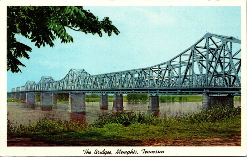 Vtg 1960s The Bridges Mississippi River Memphis Tennessee TN Postcard